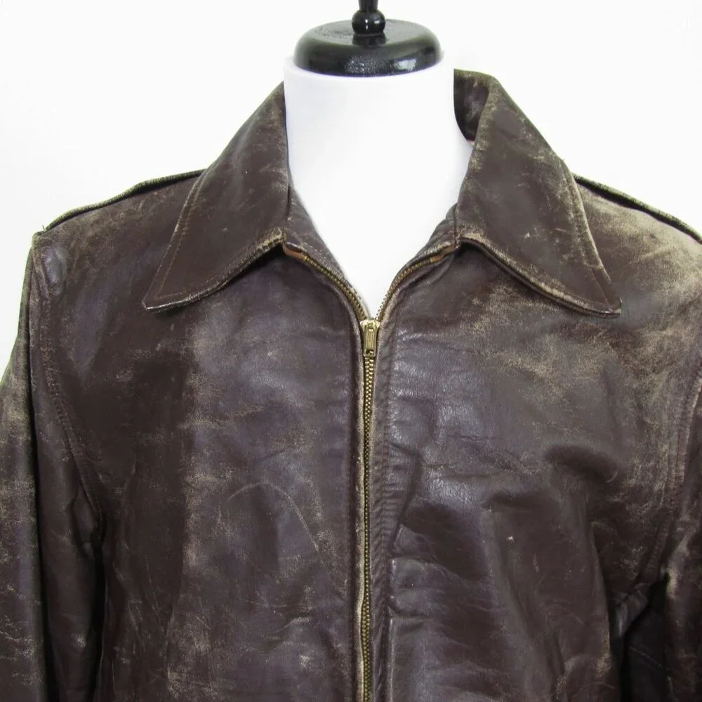 VTG 50s Montclair M HORSEHIDE Bomber Jacket Distressed Rancher Front Quarter